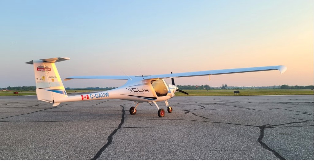 Electric aircraft on the tarmac used in Pipistrel Velis Electro studies